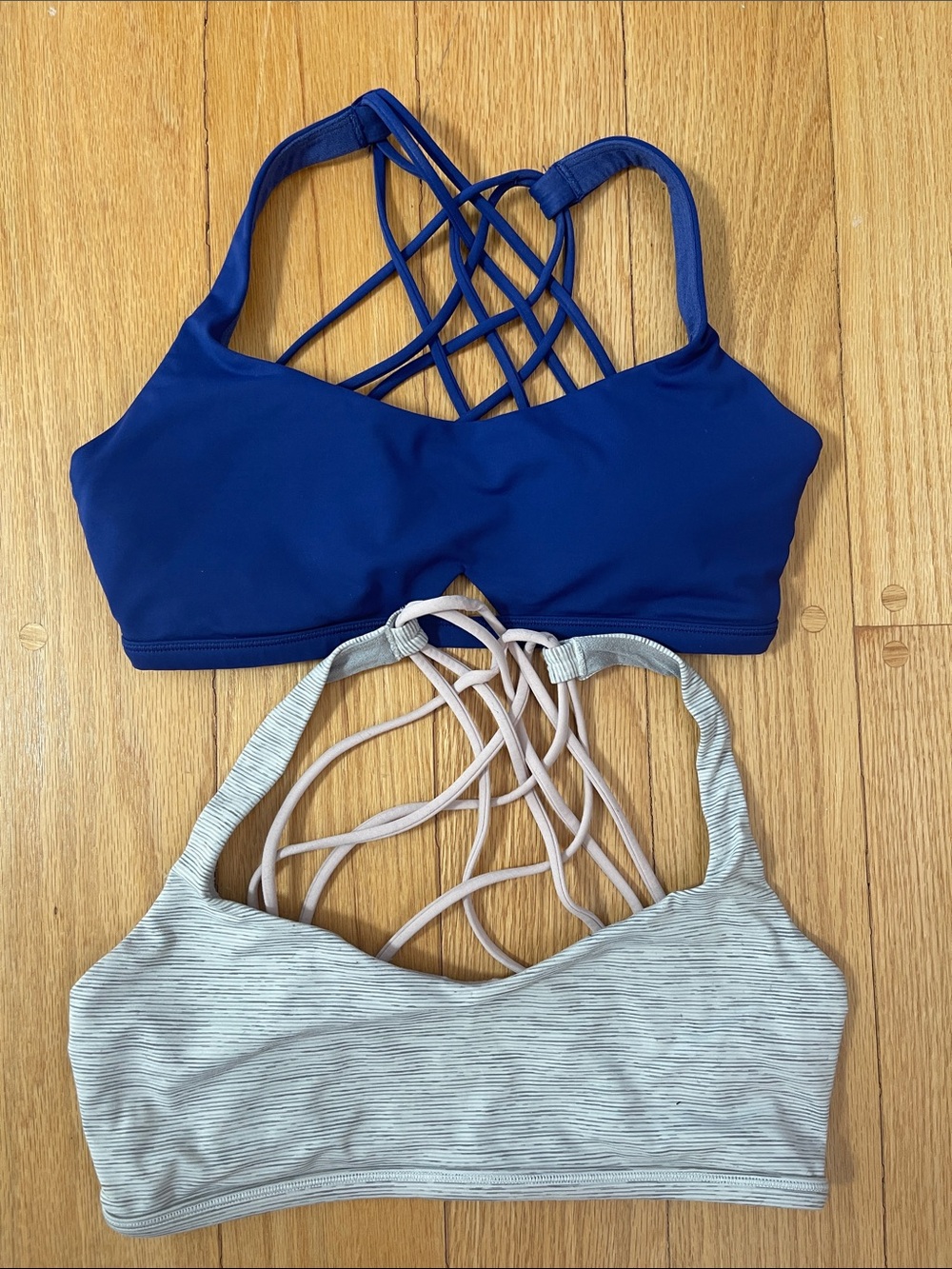 LULULEMON Set of Two Strappy Sports Bras - Blue and Gray/Pink Size 6